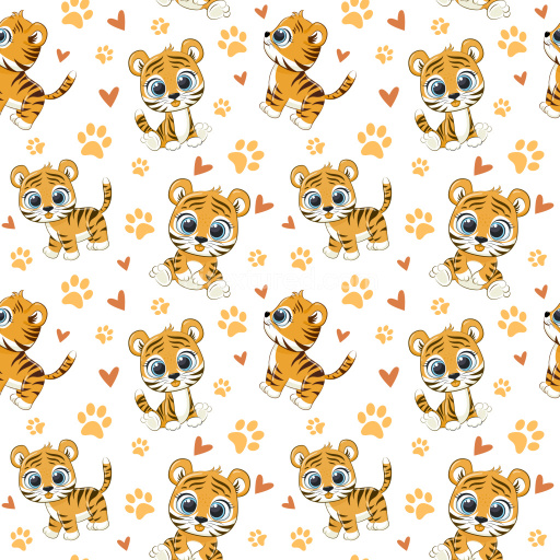 Pattern Bundle - Seamless 3D Pattern PBR Texture with Adorable Cartoon Tiger Cubs and Playful Motifs texture preview