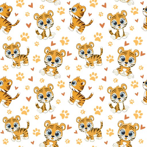 Pattern PBR Texture with Adorable Cartoon Tiger Cubs and Playful Motifs seamless Pattern Bundle PBR texture