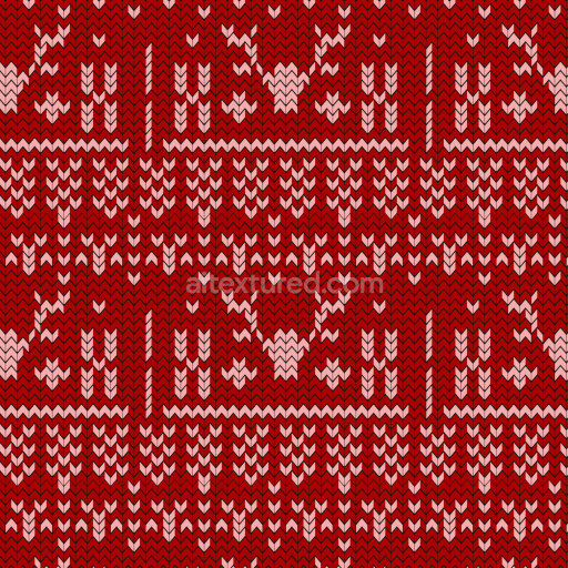 Seamless 3D PBR Texture of Red Knitted Fabric with Christmas Motifs