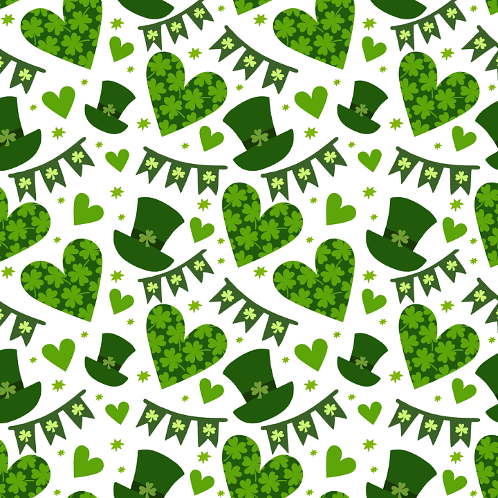 St Patrick Digital Paper with Shamrocks and Festive Green Icons seamless PBR texture preview