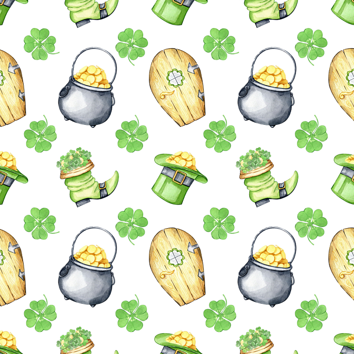 Featuring St Patrick Symbols in Watercolor Style seamless PBR texture preview