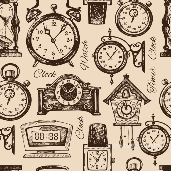 Vintage Clock Pattern Texture with Hand-Drawn Timepieces Vintage Scrapbook texture preview