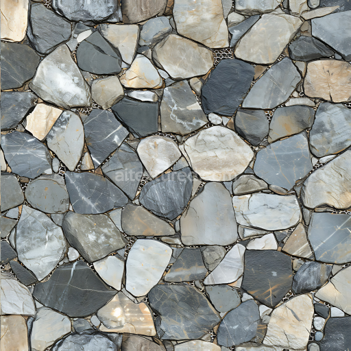 Seamless 3D Slate Stone Wall PBR Texture with Natural Irregular Stones