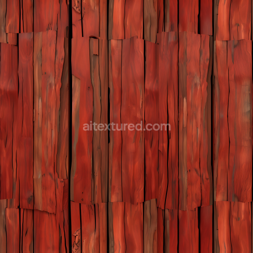 Seamless 3D PBR Texture of Rustic Red Stained Wood Planks with Natural Grain and Weathered Surface