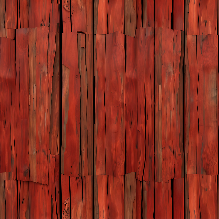 Rustic Red Stained Wood Planks with Natural Grain and Weathered Surface seamless PBR texture preview