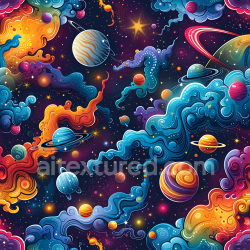 seamless Seamless 3D Space PBR Texture Featuring Colorful Nebulae and Stylized Planets texture 8k free download PBR