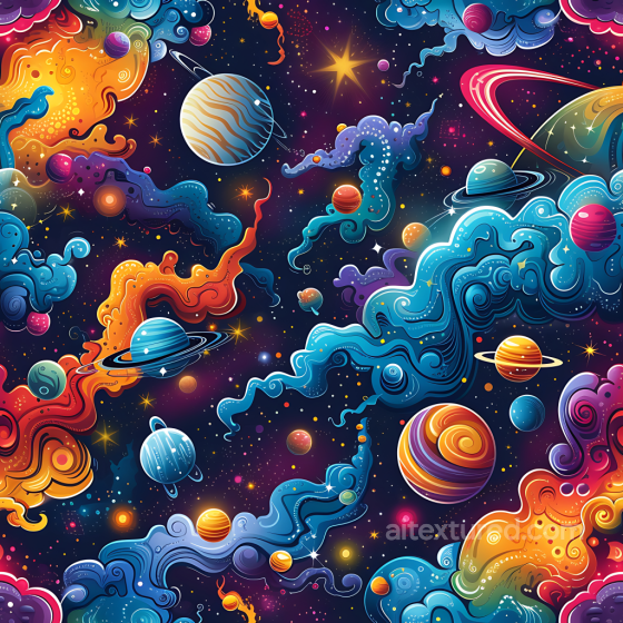 Space PBR Texture Featuring Colorful Nebulae and Stylized Planets Star, space, planets texture preview