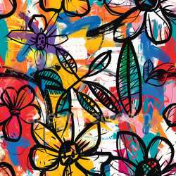 seamless Seamless 3D PBR Texture of Vibrant Floral Graffiti with Abstract Color Blocks texture 8k free download PBR