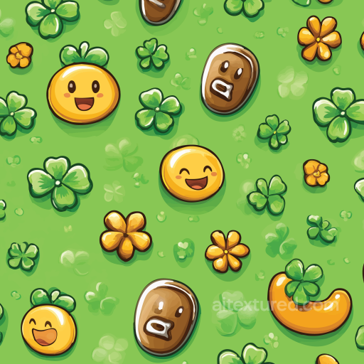 with Cartoon Clover and Smiling Gold Tokens seamless St patrick digital paper bundle PBR texture
