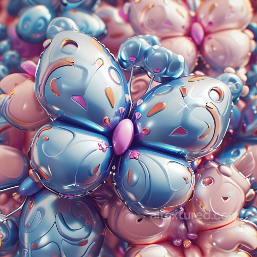 Inflated PBR Texture with Metallic Blue and Pink Butterfly Motifs seamless Inflated PBR texture