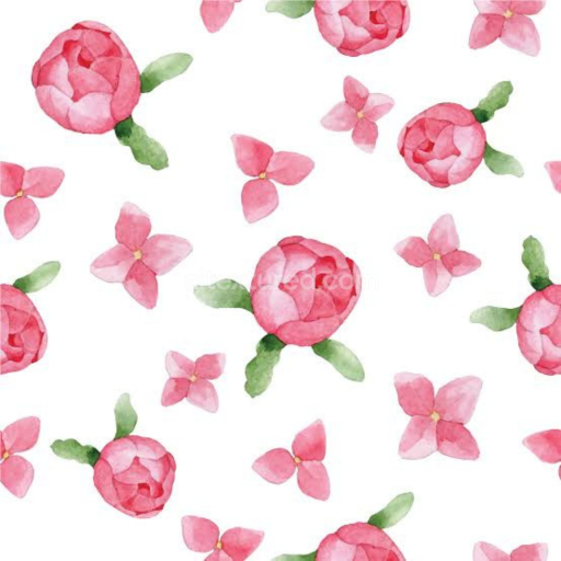 Seamless 3D PBR Texture Featuring Hand-Painted Pink Flower Motifs on White Background