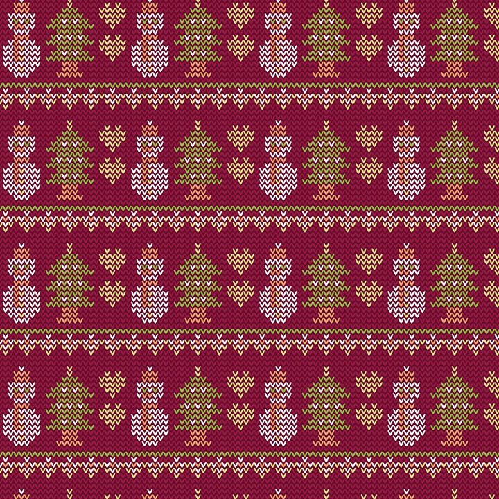 Knitted Christmas Fabric with Snowmen and Trees seamless PBR texture preview