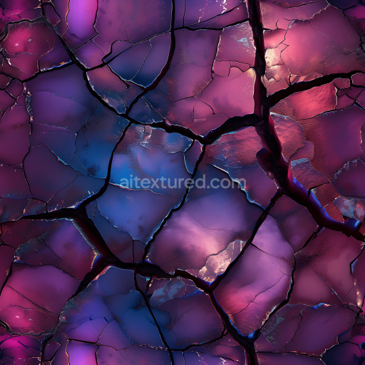 Seamless 3D Cracked Paint PBR Texture Featuring Vibrant Purple and Blue Shattered Surface