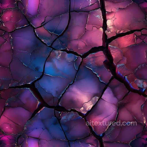 Cracked Paint PBR Texture Featuring Vibrant Purple and Blue Shattered Surface seamless Cracked & Holes PBR texture