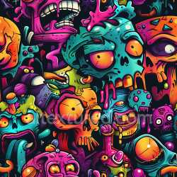 seamless Seamless 3D PBR Texture Featuring Vivid Multicolor Graffiti with Cartoon Skulls and Urban Art texture 8k free download PBR
