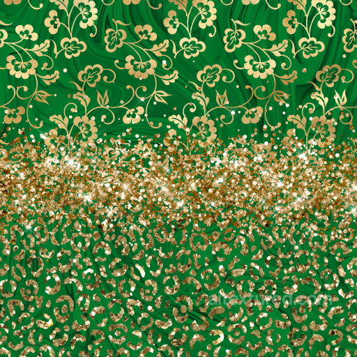 Green Fabric Texture Featuring Gold Floral and Glitter Details seamless St patrick PBR texture