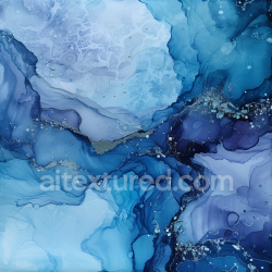 seamless Seamless 3D Alcohol Ink PBR Texture of Blue Fluid Waves with Silver Accents texture 8k free download PBR