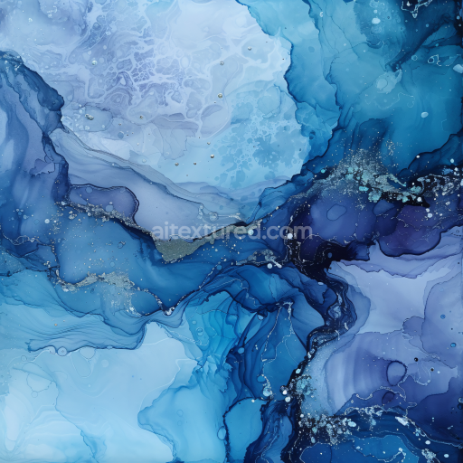 Seamless 3D Alcohol Ink PBR Texture of Blue Fluid Waves with Silver Accents