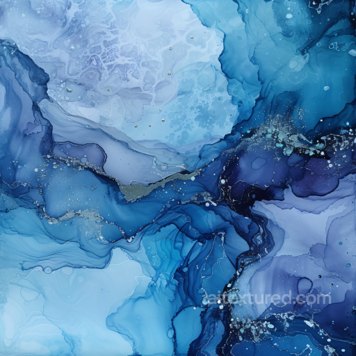 Alcohol Ink PBR Texture of Blue Fluid Waves with Silver Accents seamless Alcohol ink PBR texture
