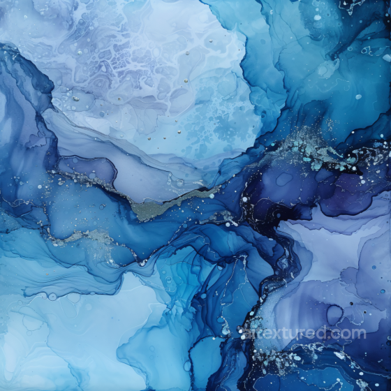 Alcohol Ink PBR Texture of Blue Fluid Waves with Silver Accents Alcohol ink texture preview