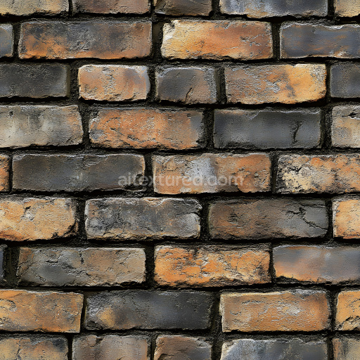 Seamless 3D Cracked and Chipped Brick Wall PBR Texture with Weathered Orange and Gray Hues