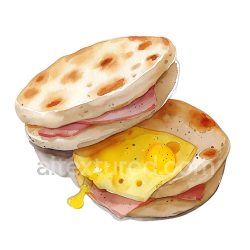 seamless Arepas Breakfast Illustration with Cheese, Ham, and Egg in Watercolor Style texture 8k free download PBR