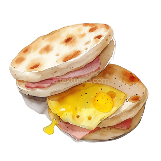 Arepas Breakfast Illustration with Cheese, Ham, and Egg in Watercolor Style