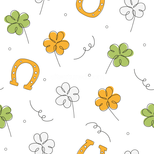 Seamless 3D PBR digital paper texture featuring colorful shamrocks and lucky horseshoes