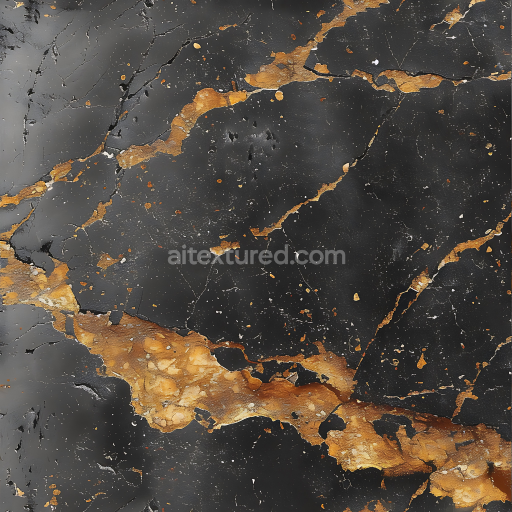 Seamless 3D Black Marble PBR Texture Featuring Polished Gold Veins and Matte Finish