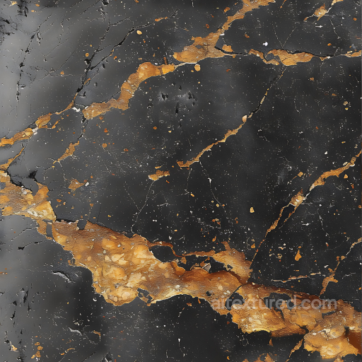 Black Marble PBR Texture Featuring Polished Gold Veins and Matte Finish seamless Marble PBR texture