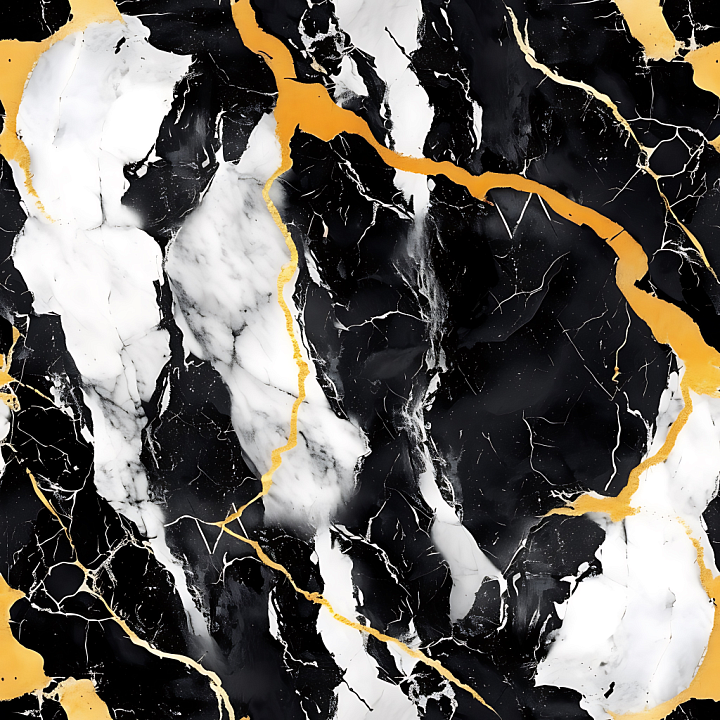 Black and White Marble with Bold Gold Veins and Polished Matte Finish seamless PBR texture preview
