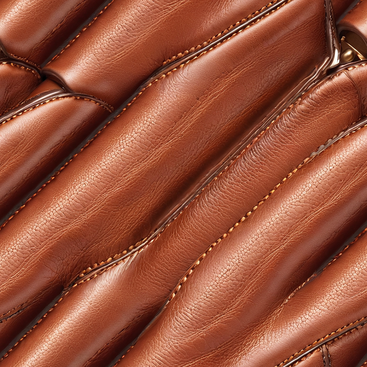 Quilted Brown Leather with Fine Grain and Stitched Upholstery seamless PBR texture preview