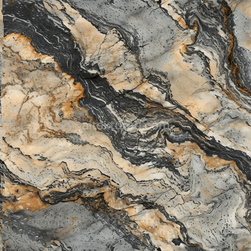 Seamless 3D Marble Stone PBR Texture Featuring Black and Orange Veining Patterns