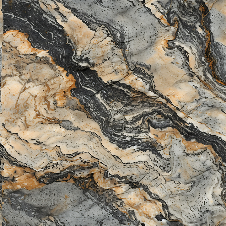 Marble Stone Featuring Black and Orange Veining Patterns seamless PBR texture preview