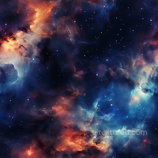 Space Texture Featuring Vibrant Nebula Clouds with Fiery Oranges and Deep Blues seamless Star, space, planets PBR texture