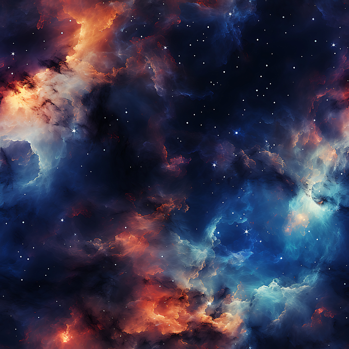 Space Featuring Vibrant Nebula Clouds with Fiery Oranges and Deep Blues seamless PBR texture preview
