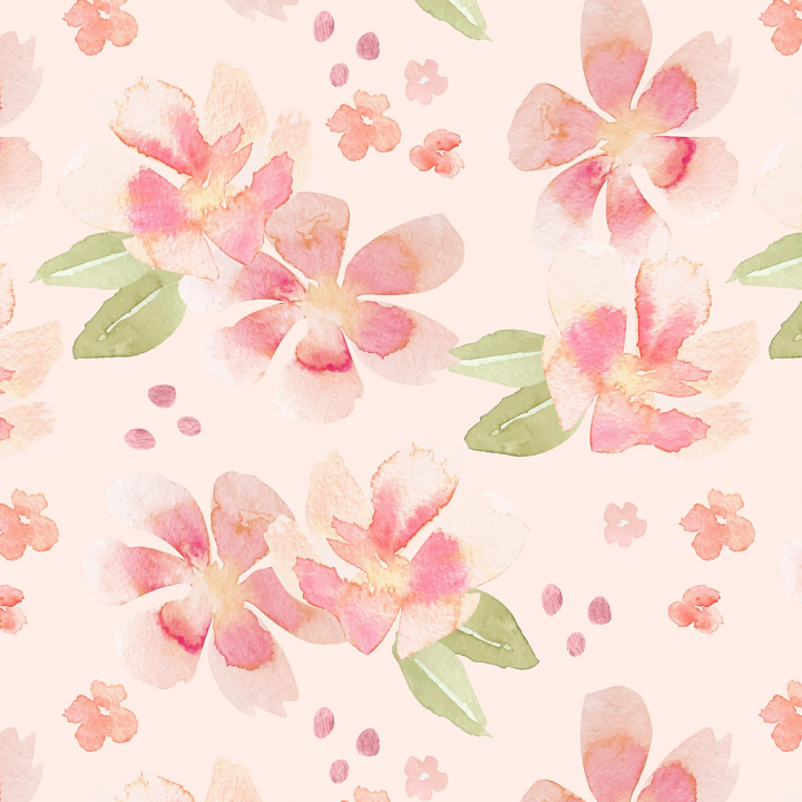 Watercolor Cherry Floral with Soft Pastel Hues seamless PBR texture preview