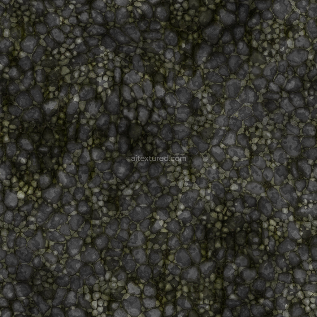 Seamless dark gravel texture with varying stone sizes