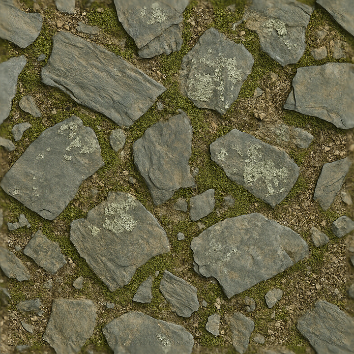 Of Slate Tiled Stone With Mossy Stones And Lichen Crust seamless PBR texture preview