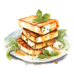 seamless Grilled Halloumi Cheese Breakfast Stack with Fresh Herbs Watercolor Illustration texture 8k free download PBR