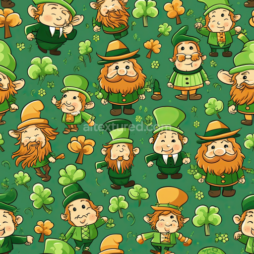 Seamless 3D PBR Texture with Playful St Patrick Leprechaun Cartoon Pattern