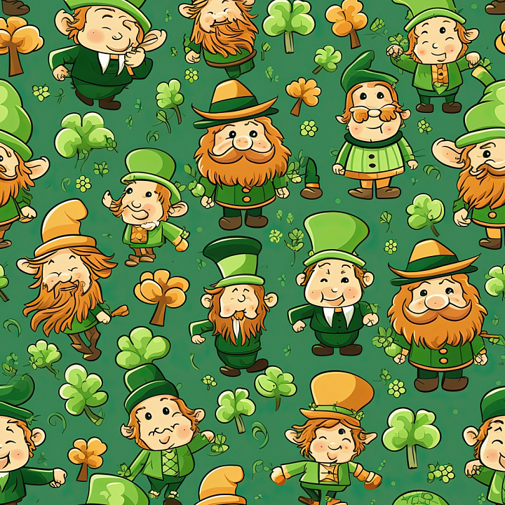 with Playful St Patrick Leprechaun Cartoon Pattern seamless PBR texture preview