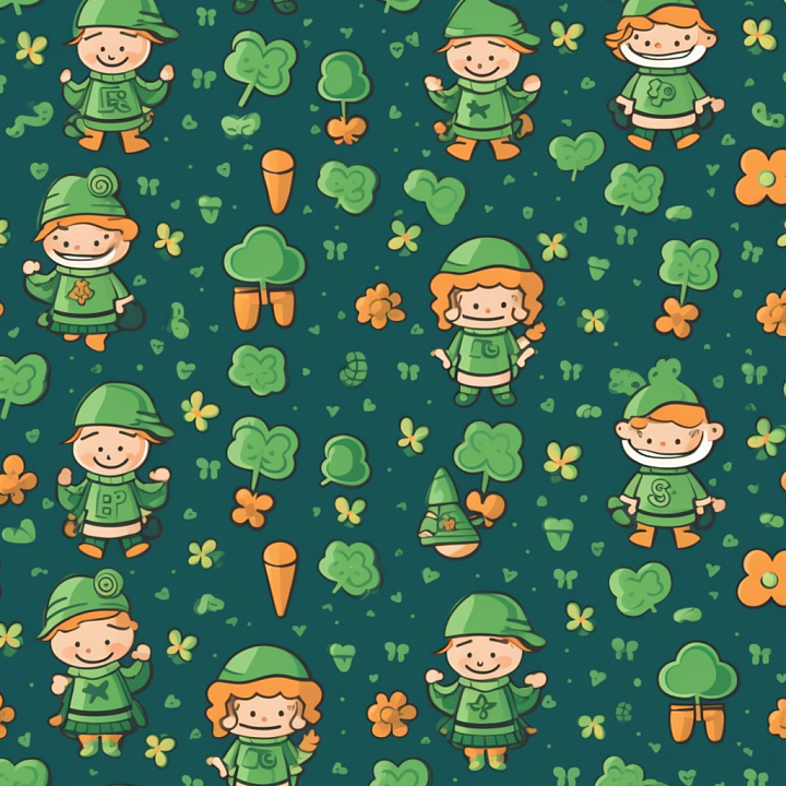 Featuring Cartoon St Patrick Characters and Shamrocks seamless PBR texture preview