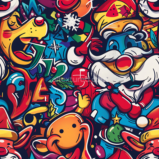 Seamless 3D PBR Texture with Cartoon Style Colorful Holiday Graffiti