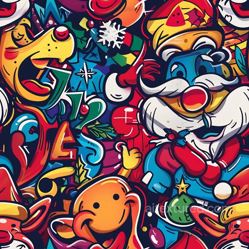 Seamless 3D PBR Texture with Cartoon Style Colorful Holiday Graffiti texture preview