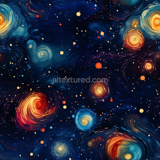 Seamless 3D Space PBR Texture Featuring Swirled Galaxy Nebulae and Star Clusters