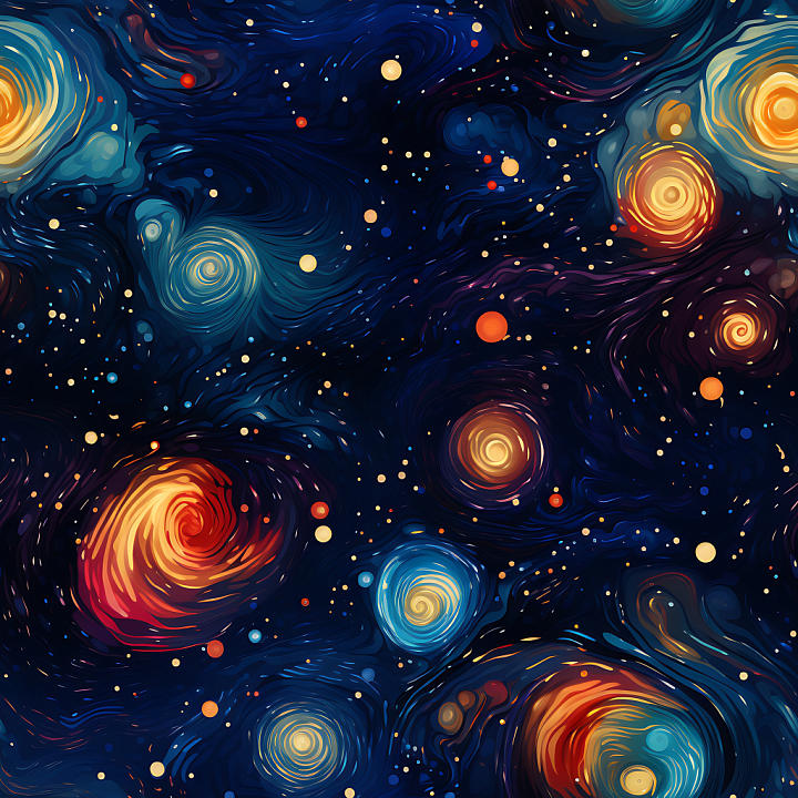 Space Featuring Swirled Galaxy Nebulae and Star Clusters seamless PBR texture preview