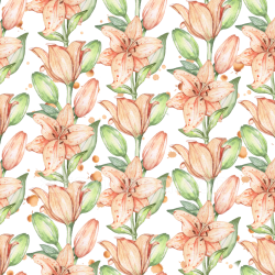 seamless Seamless 3D PBR Wild Flower Texture with Hand-Painted Peach Lilies and Green Leaves texture 8k free download PBR