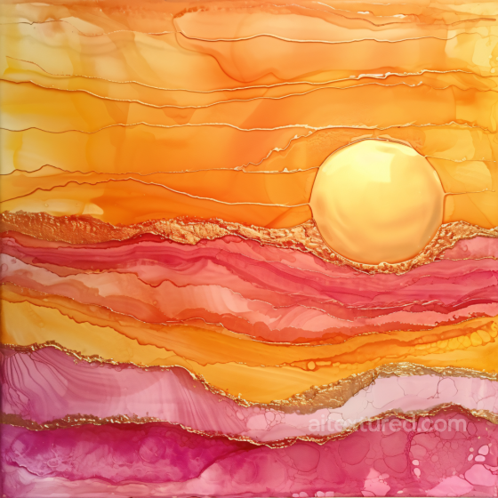 Alcohol Ink PBR Texture Featuring Warm Sunset Hues and Gold Vein Accents Alcohol ink texture preview