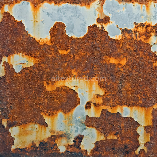 Seamless 3D Rusted Metal PBR Texture with Flaking Blue Paint and Detailed Corrosion
